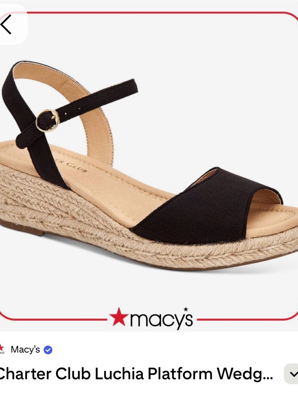 Charter Club Black Espadrille Platform Wedge Sandals with Ankle Strap